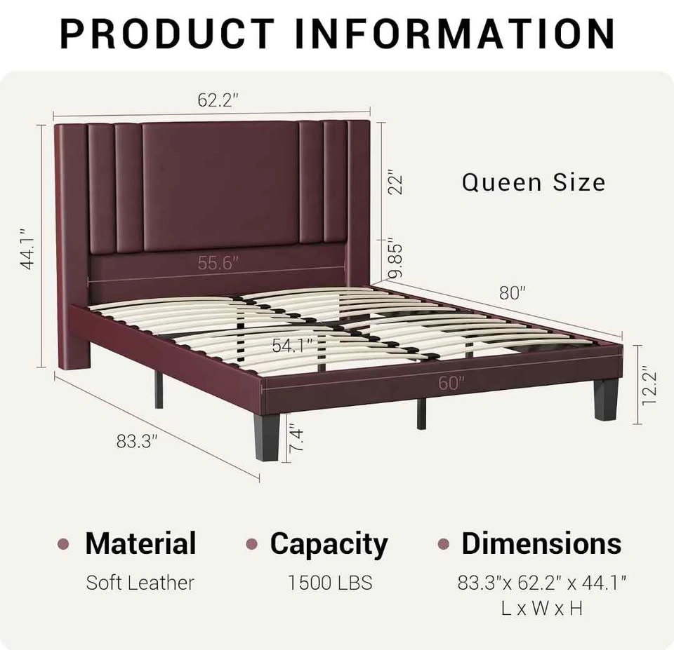 Queen Size Bed Frame Leather Brand New - photo 2