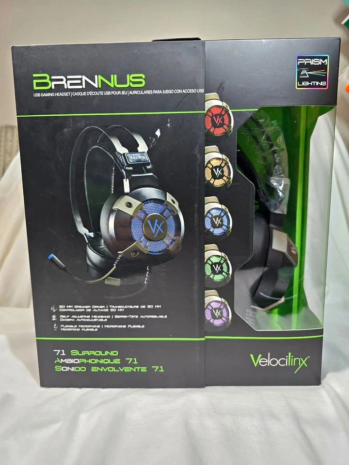 BRAND NEW Velocilinx Brennus RGB Noise Cancelling USB Gaming Hea