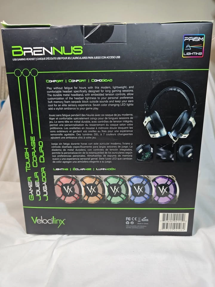 BRAND NEW Velocilinx Brennus RGB Noise Cancelling USB Gaming Hea - photo 3