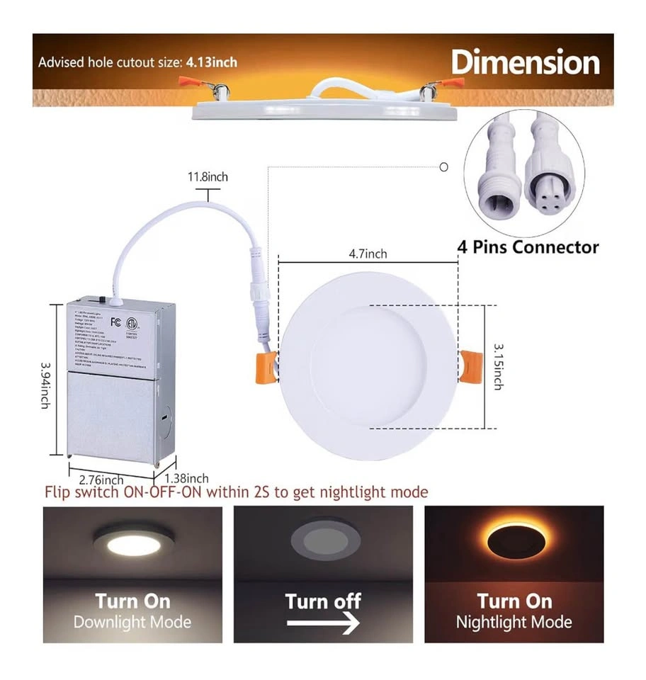 Togalonn 4 Inch LED Recessed Pot Lights, 6 Pack - photo 2