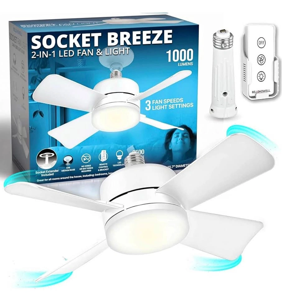 Socket Fan Light AS SEEN ON TV – Ceiling Fan with Remote