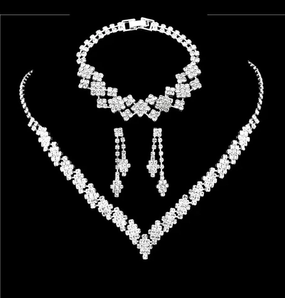 Silver Plated Rhinestone Tassel Earrings and Necklace Set
