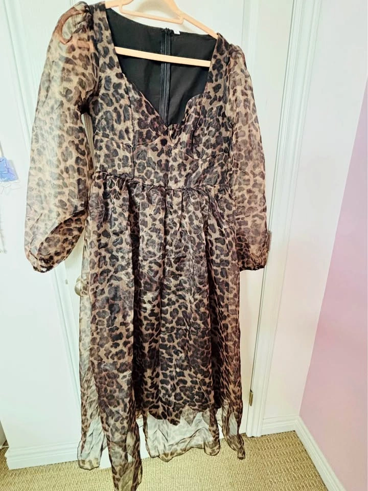 Synthetic Maxi Dress- Cheetah Print- Large Size