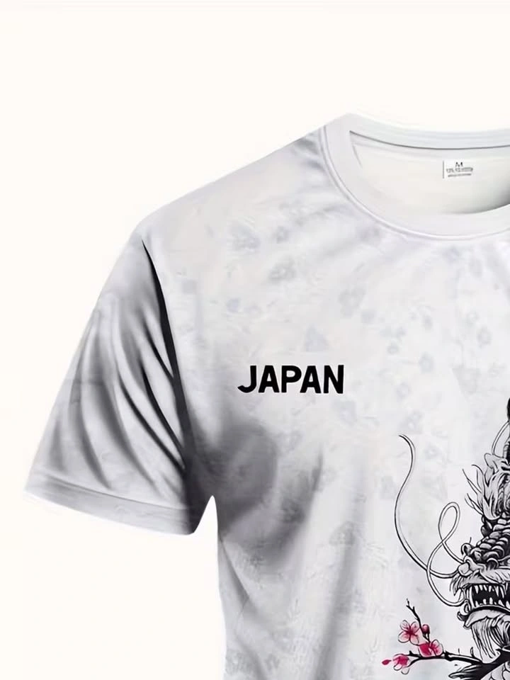White Japan Dragon and Sakura Print T-Shirt - photo 2