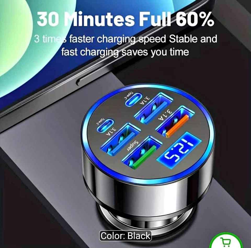 Multi-Port USB Car Charger with LED Voltage Display