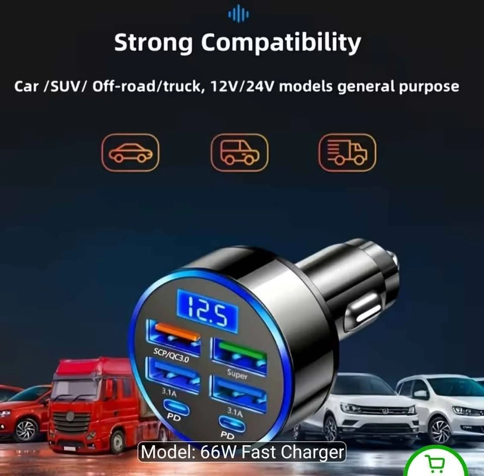 250W 6-Port Fast Car Charger with LED Display - photo 2