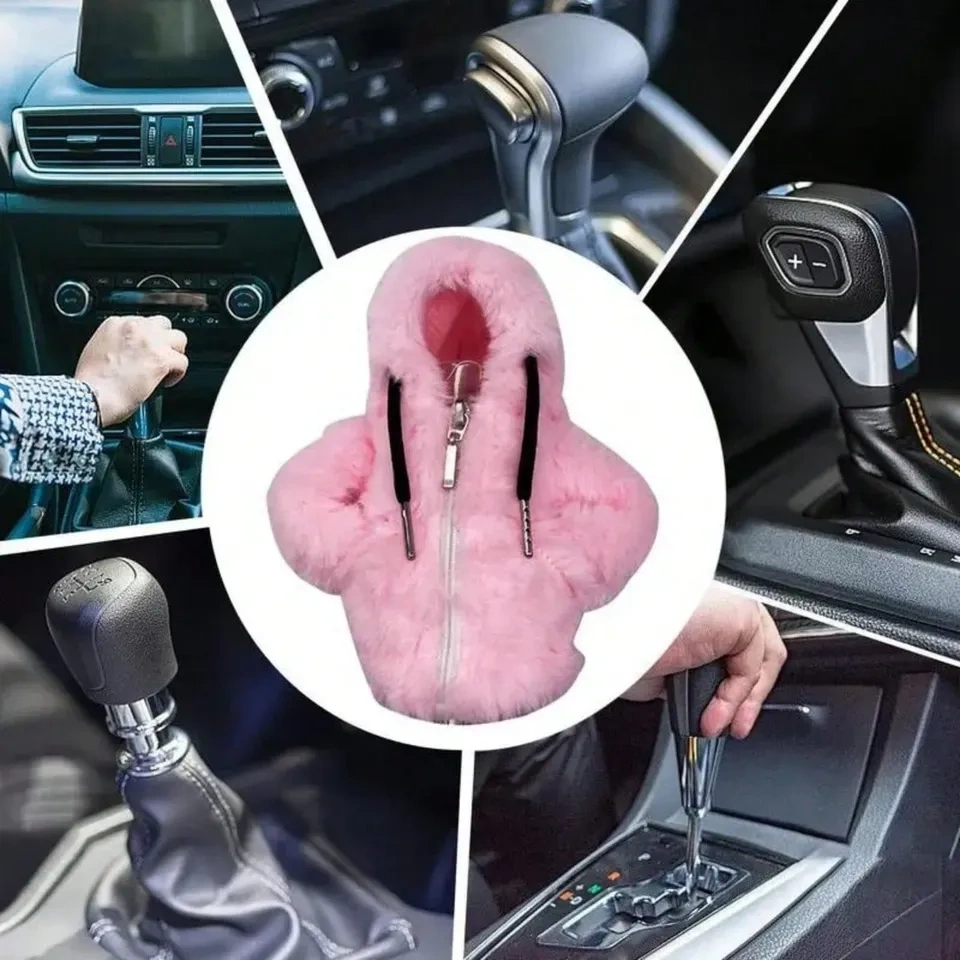 Pink Fuzzy Car Gear Shift Hoodie Cover - photo 2