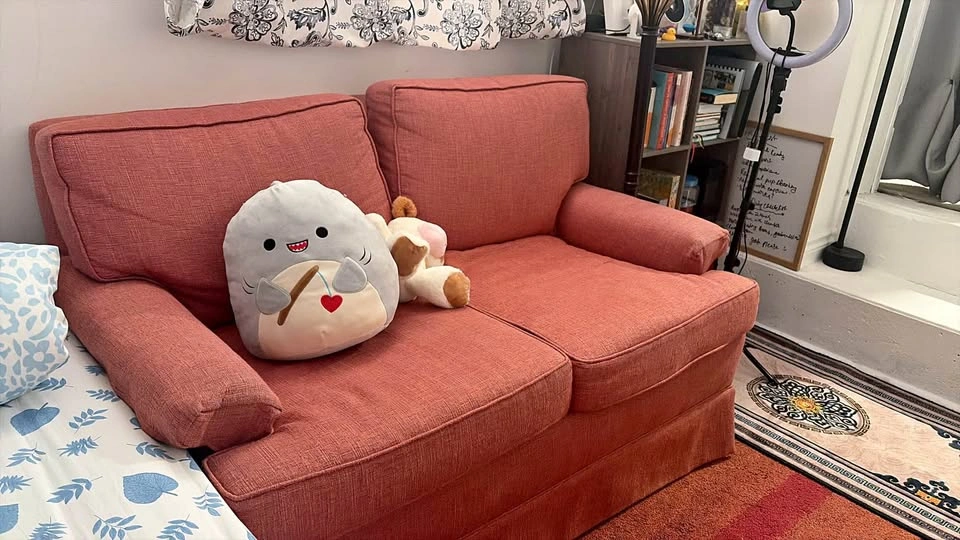 Reddish-orange two-seater sofa x 2 (4 seater in total)