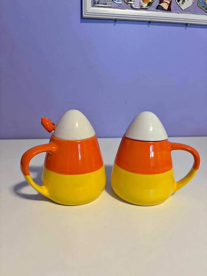 Halloween Candy Corn Coffee Mugs w/ one spoon