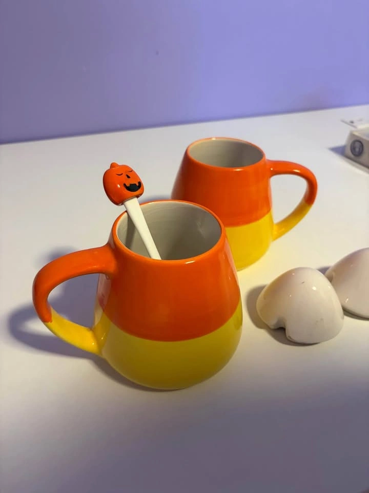 Halloween Candy Corn Coffee Mugs w/ one spoon - photo 2
