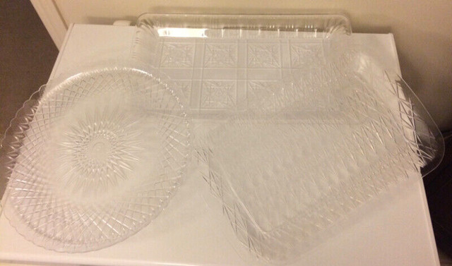 3 Serving Trays Party Trays Clear Plastic For Sale