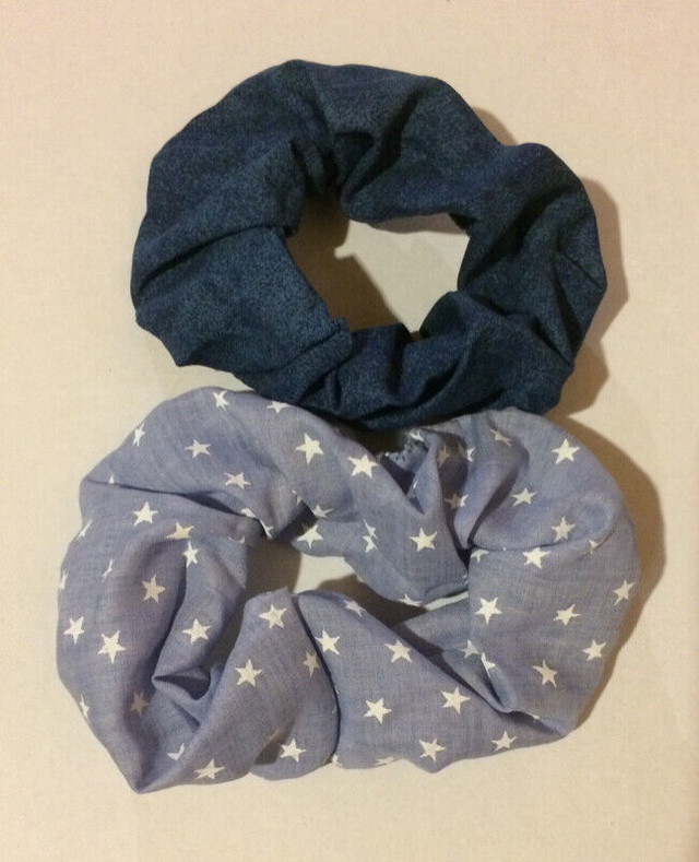 Scrunchies Hair Elastics Denim Blue Set For Sale - New