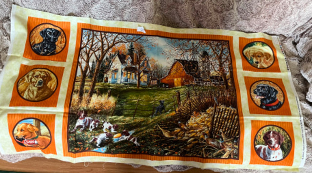 Country Dogs Quilt Panel Fabric Vintage For Sale