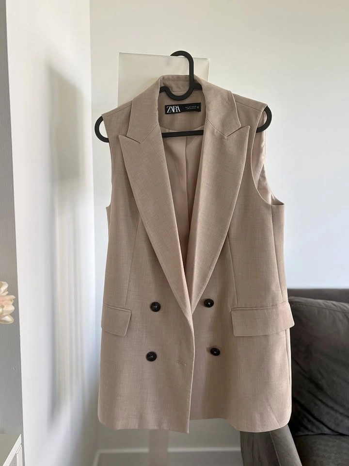 ZARA Long Vest – Beige, Size S