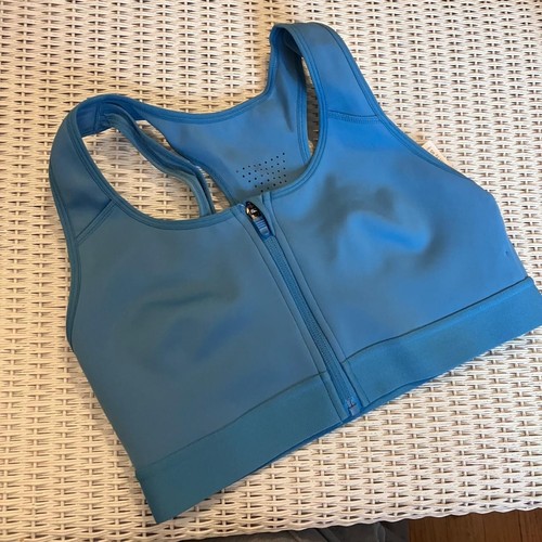 Fabletics Blue Front Zip High Impact Sports Bra (Small)