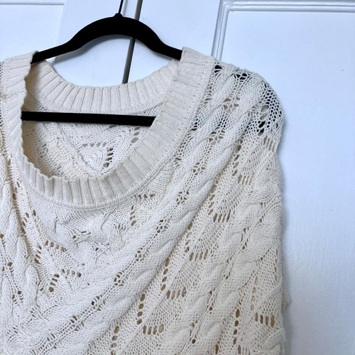 Mudd Cozy Boho Cream Knit Fringed Poncho (OS) - photo 4