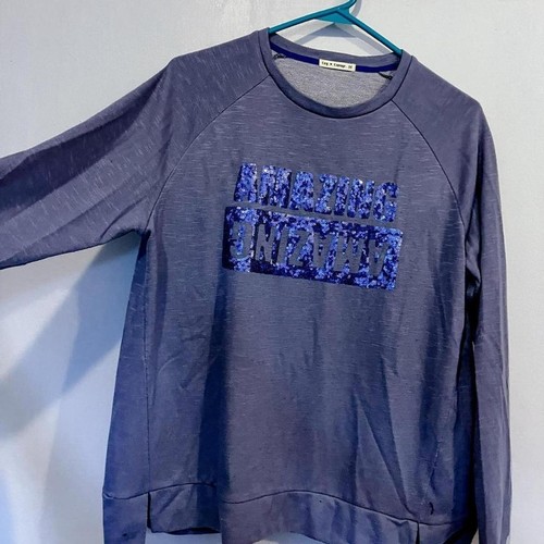 "AMAZING" Sequin Embellished Purple Grey Sweatshirt (Medium)