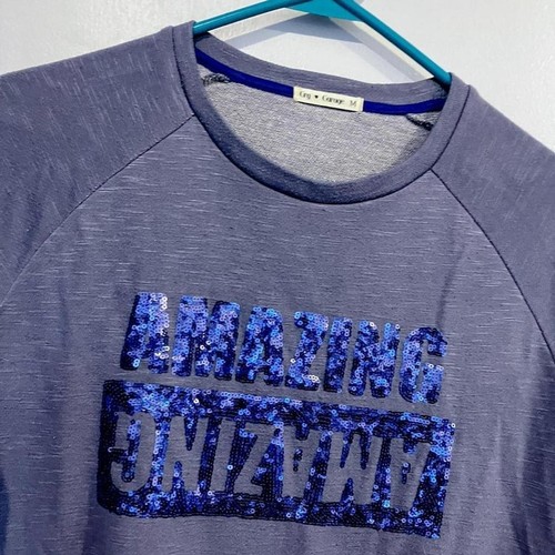"AMAZING" Sequin Embellished Purple Grey Sweatshirt (Medium) - photo 2