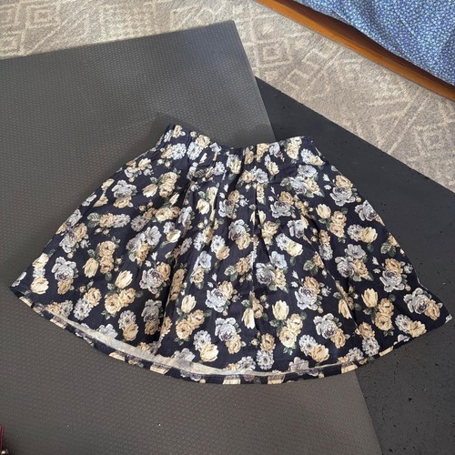 Y2K Yoco Black & Blue Floral Mini Skater Skirt (Medium)