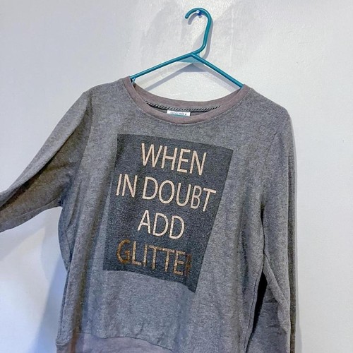 Y2K "When In Doubt, Add Glitter" Gray Sweatshirt (Small)
