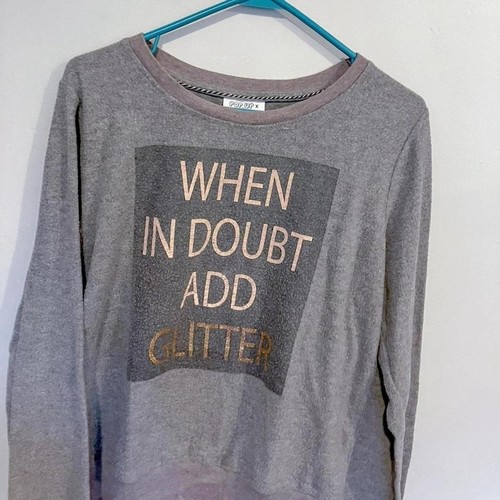 Y2K "When In Doubt, Add Glitter" Gray Sweatshirt (Small) - photo 2