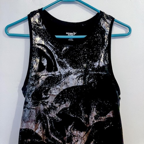 Old Navy Active Metallic Gold & Black Abstract Foil Tank - photo 2