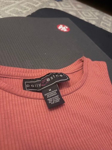 Y2K Polly & Esther Rust Coral Ribbed Crop Top (Medium) - photo 2