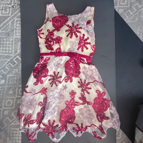 Metisu Elegant Cream & Red Floral Embroidery Dress (XS)