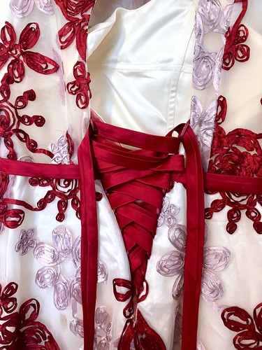 Metisu Elegant Cream & Red Floral Embroidery Dress (XS) - photo 4