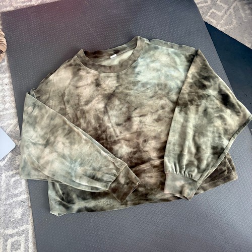Old Navy Y2K Green Tie-Dye Velour Cropped Sweatshirt