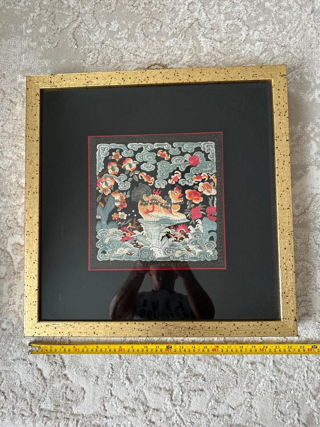 Antique framed Chinese Mandarin Foo-Lion Rank Badge (Buzi) - photo 5