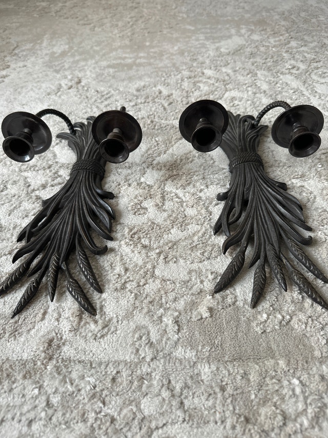 Hollywood Regency style wheat sheaf double-arm two wall sconces - photo 3