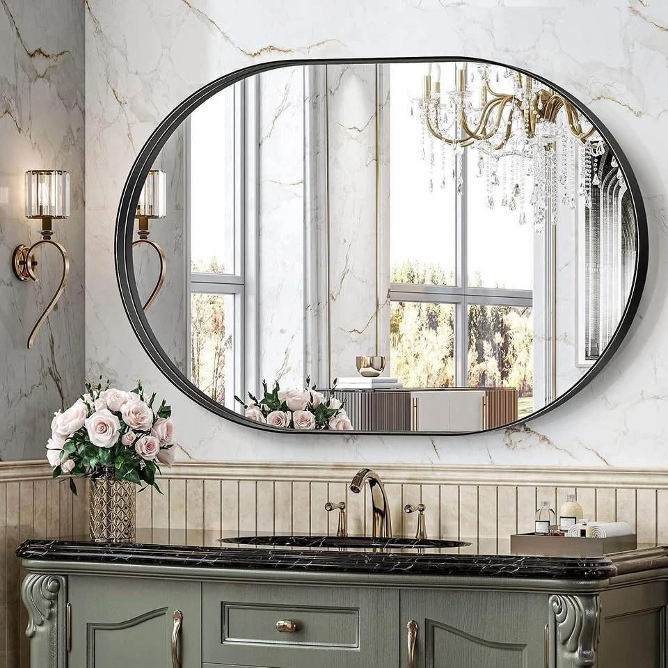 NEW IN BOX Black Oval Metal Frame Wall Mirror