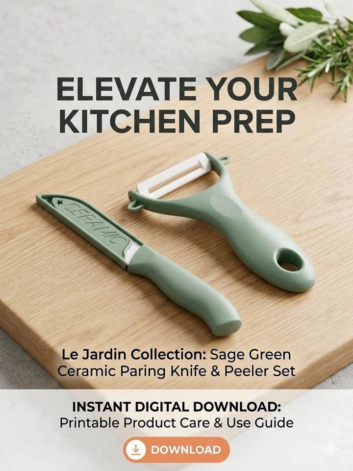 Le Jardin Collection Sage Green Ceramic Paring Knife & Peeler Se