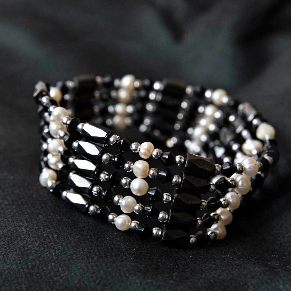Magnetic Hematite & Freshwater Pearl Convertible Wrap Bracelet