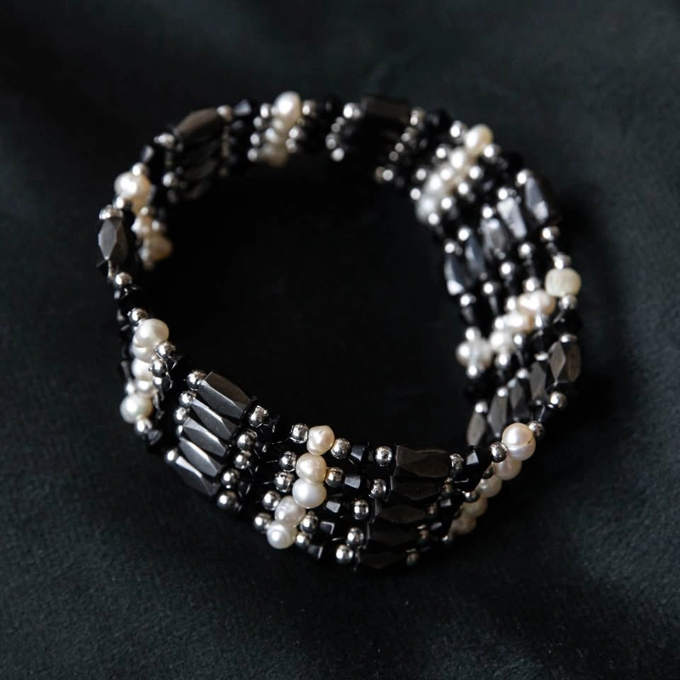 Magnetic Hematite & Freshwater Pearl Convertible Wrap Bracelet - photo 3
