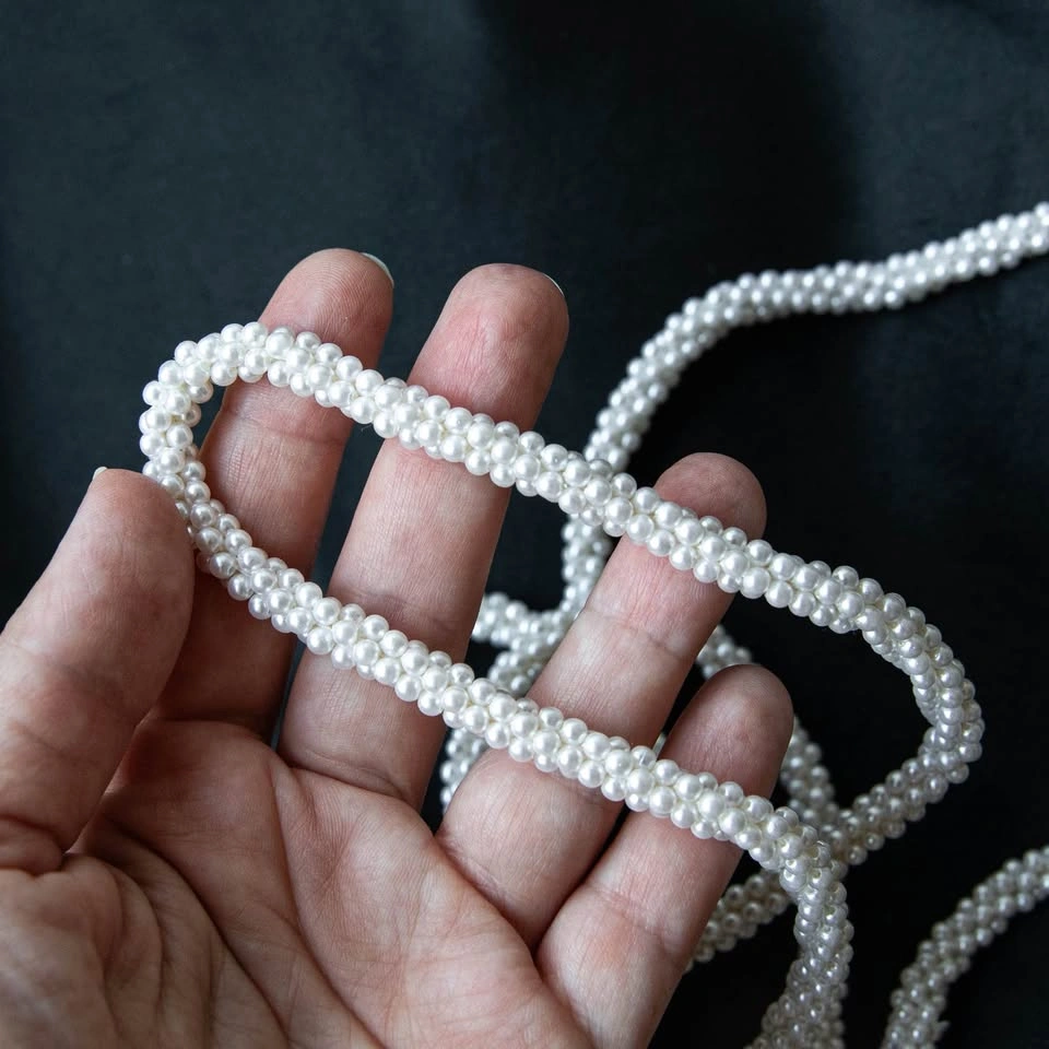 Vintage Woven Faux Pearl Lariat Necklace - Beaded Tassel Ends - photo 2