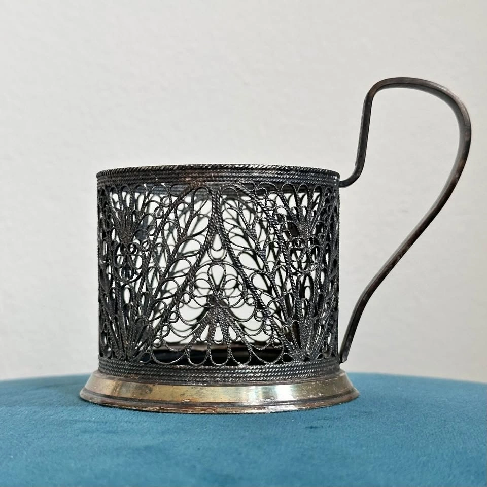 Vintage Soviet Filigree Tea Glass Holder (Podstakannik)