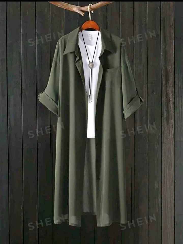 SHEIN Plaid Roll-Up Sleeve Button Shirt Dress/Jacket