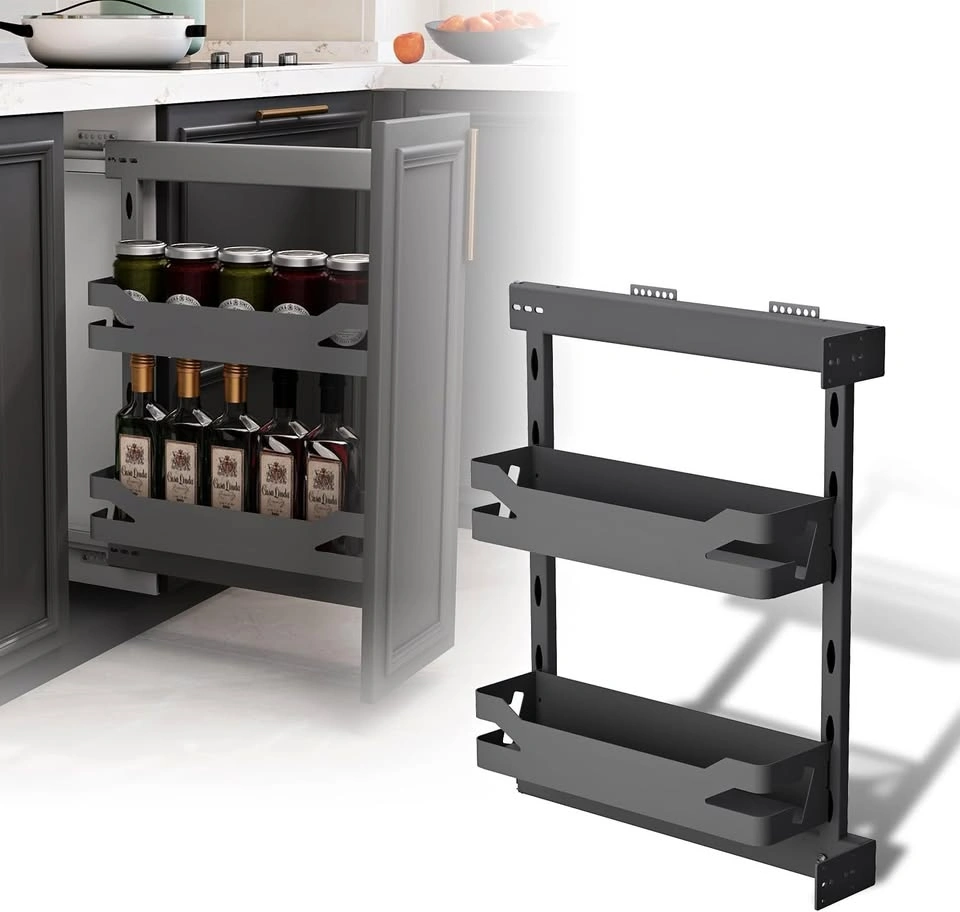 Slim Pull Out Cabinet Organizer with Solid Metal Trays