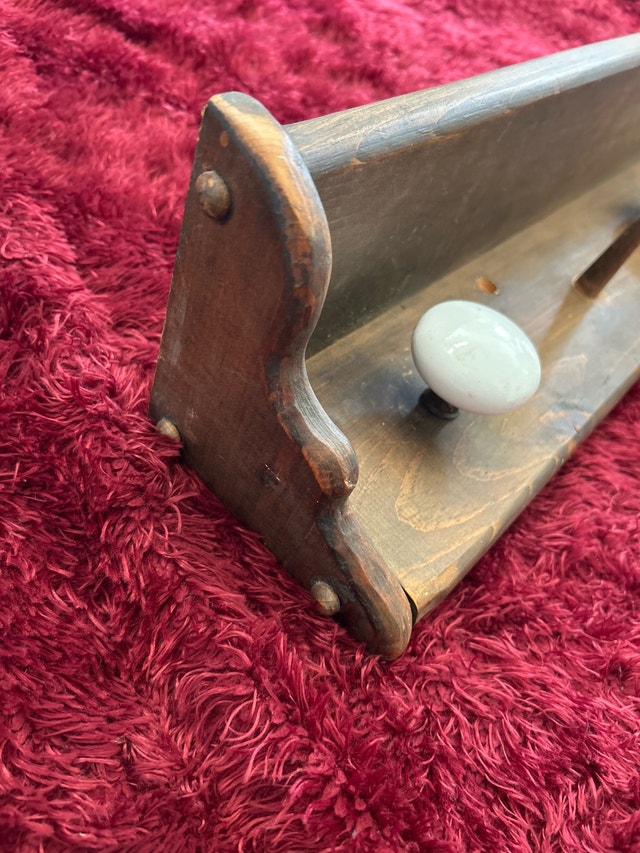 Vintage Antique Oak Porcelain Handle Coat Rack 32” - photo 2