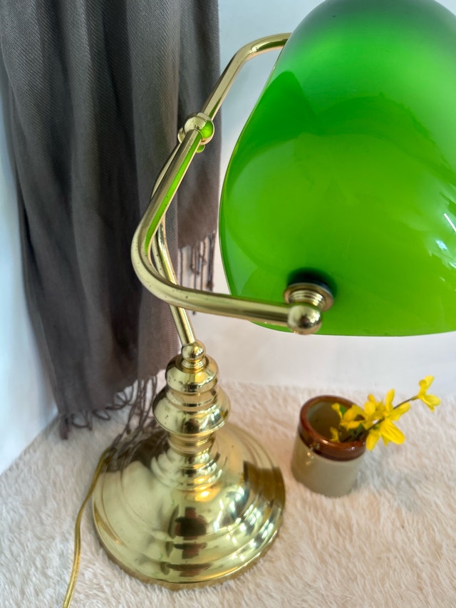MCM Brass Green Glass Bankers Lamp 15” - photo 2