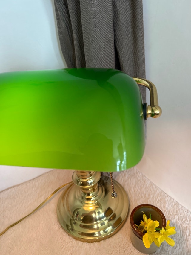 MCM Brass Green Glass Bankers Lamp 15” - photo 4