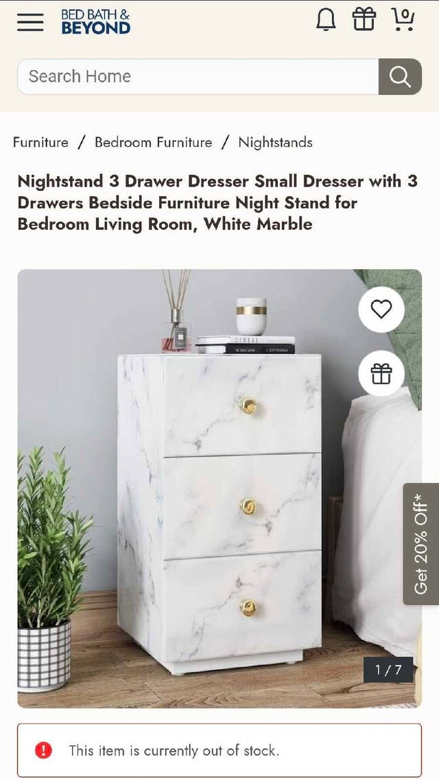 White Marble Nightstand Golden Handles Velvet lining