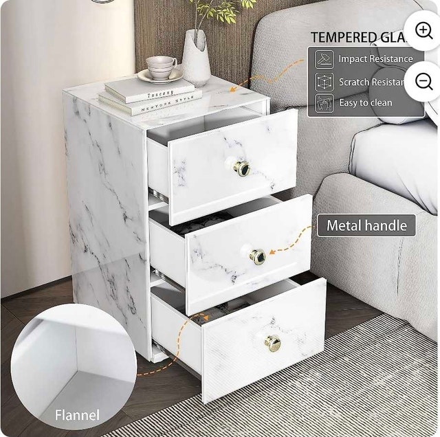 White Marble Nightstand Golden Handles Velvet lining - photo 3