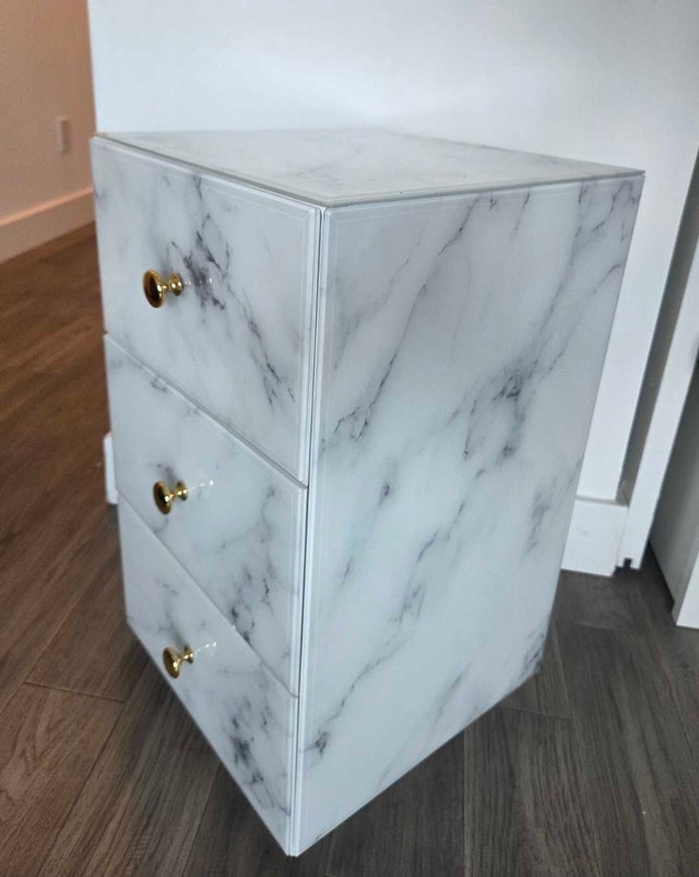 White Marble Nightstand Golden Handles Velvet lining - photo 4