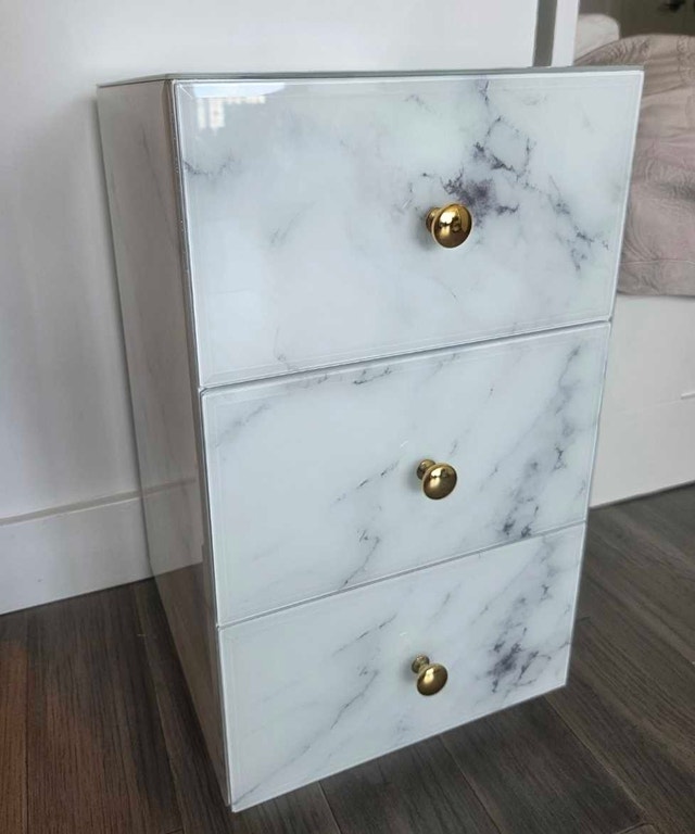 White Marble Nightstand Golden Handles Velvet lining - photo 5