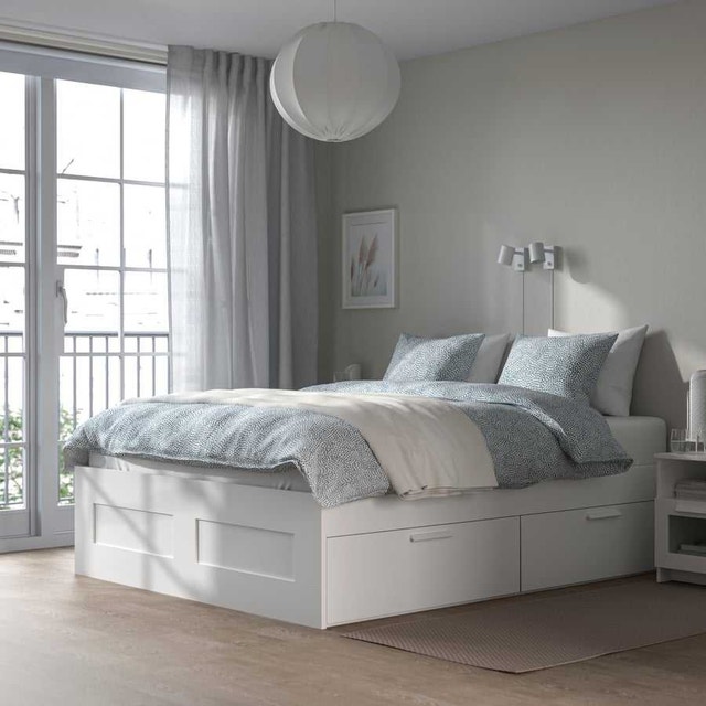1yr Bed + Mattress Ikea Brimnes with storage and Anneland