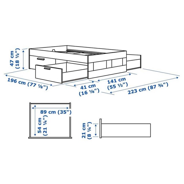 1yr Bed + Mattress Ikea Brimnes with storage and Anneland - photo 2