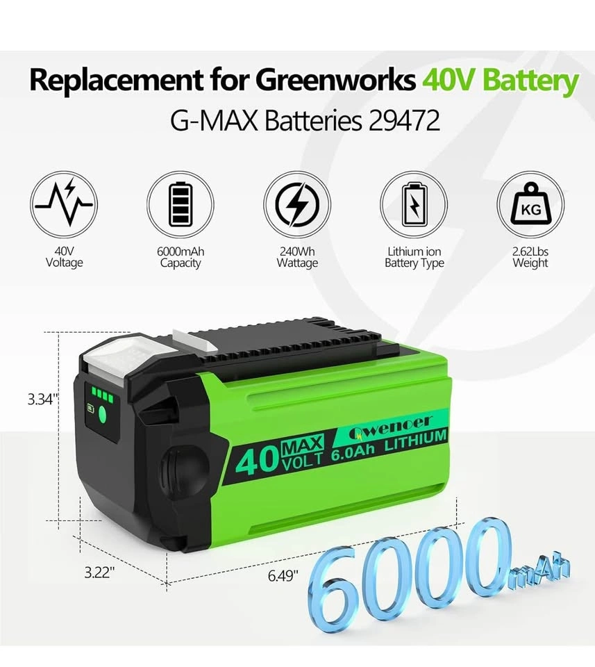 40V 6.0Ah Lithium Battery Replacement for GreenWorks - photo 2